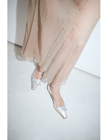 Ema Bow Ballet Flat in Silver pas chere