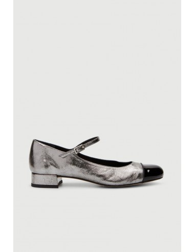 Lola Mary Janes in Charcoal-coloured Metallic Leather soldes